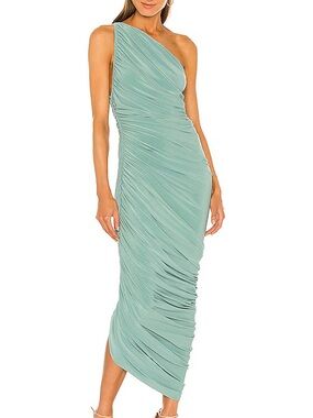 Norma Kamali Diana One-Shoulder Ruched Mint Dress
